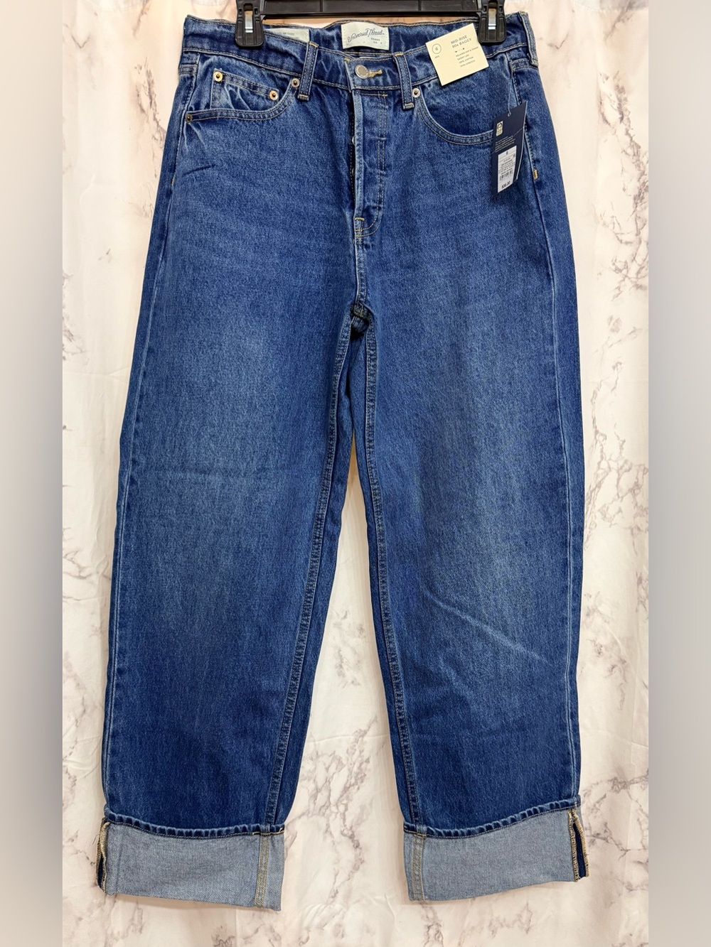 Dark Blue Women’s Mid Rise 90’s Baggy Jeans.